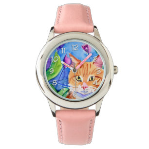 Niedliche Wasserfarbe Orangefatze Armbanduhr