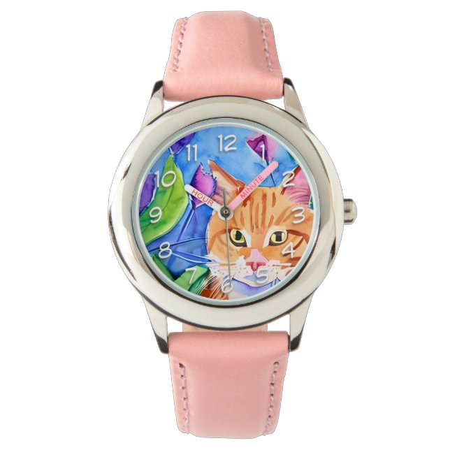 Niedliche Wasserfarbe Orangefatze Armbanduhr (Vorderseite)