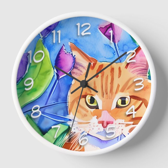 Niedliche Wasserfarbe Orangefatze Uhr (Vorderseite)