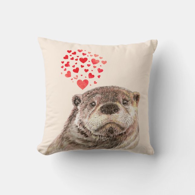 Niedliche Wasserfarbe Otter Herz Liebe Tierischer  Kissen (Vorderseite)