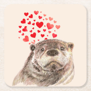 Niedliche Wasserfarbe Otter Herz Liebe Tierischer  Rechteckiger Pappuntersetzer
