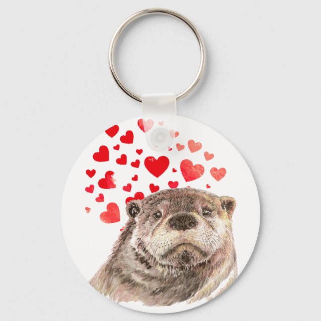 Niedliche Wasserfarbe Otter Herz Liebe Tierischer  Schlüsselanhänger (Vorderseite)