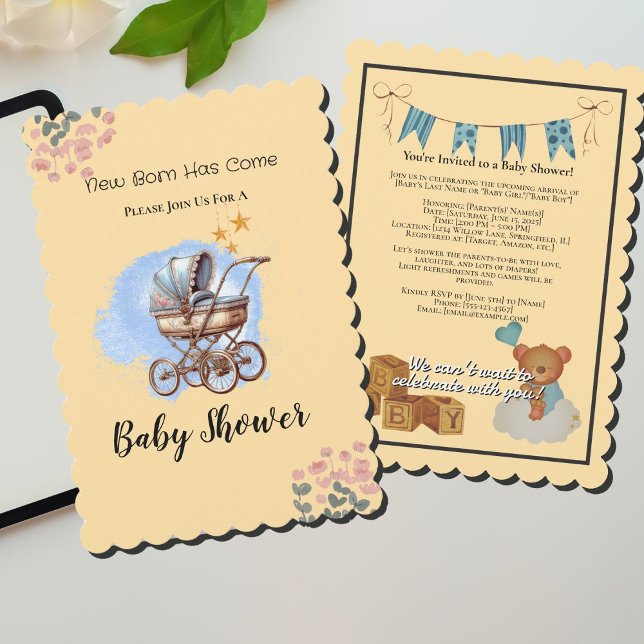 Niedliche Wasserfarbe Personalisiert Babydusche Einladung (Cute Watter color Personalized Baby Shower Invitation)