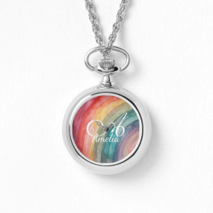 Niedliche Wasserfarbe personalisierte Regenbogen-H Armbanduhr