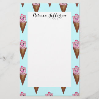 Niedliche Wasserfarbe Piggie Eis Creme Rosa Aquama Briefpapier
