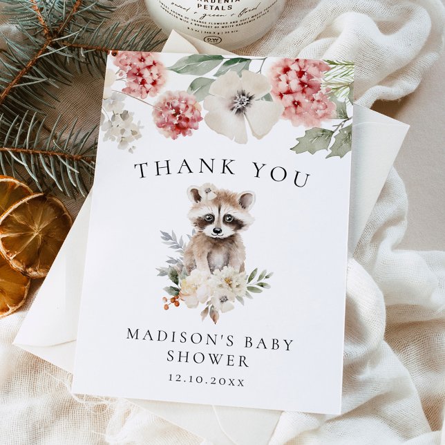 Niedliche Wasserfarbe Raccoon Winter Babydusche Dankeskarte (Von Creator hochgeladen)