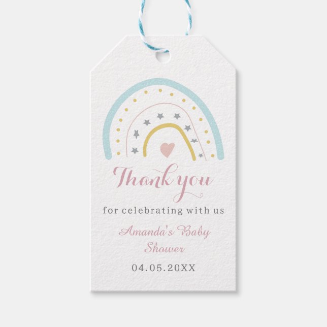 Niedliche Wasserfarbe Regenbogen Danke Baby Dusche Geschenkanhänger (Vorderseite)