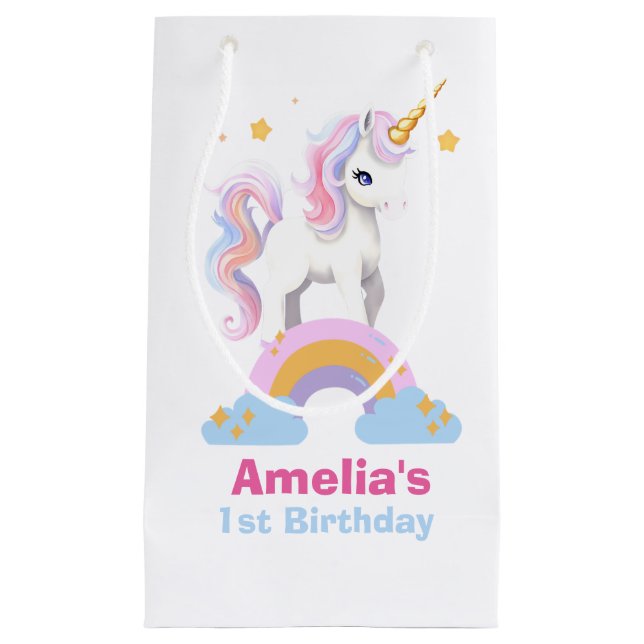 Niedliche Wasserfarbe Regenbogen Einhorn Geburtsta Kleine Geschenktüte (Vorderseite)