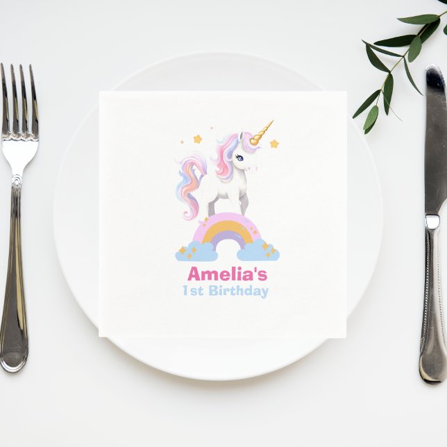 Niedliche Wasserfarbe Regenbogen Einhorn Geburtsta Serviette (Von Creator hochgeladen)