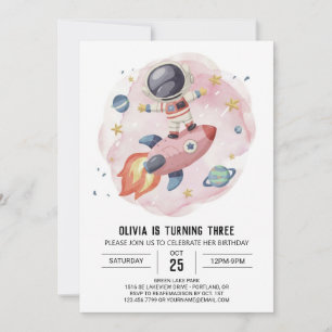 Niedliche Wasserfarbe Reise Astronaut Geburtstag Einladung