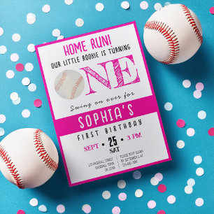 Niedliche Wasserfarbe Rookie Baseball Girl 1. Gebu Einladung