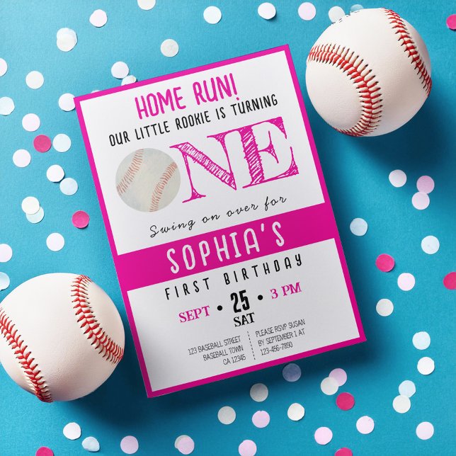Niedliche Wasserfarbe Rookie Baseball Girl 1. Gebu Einladung (Von Creator hochgeladen)