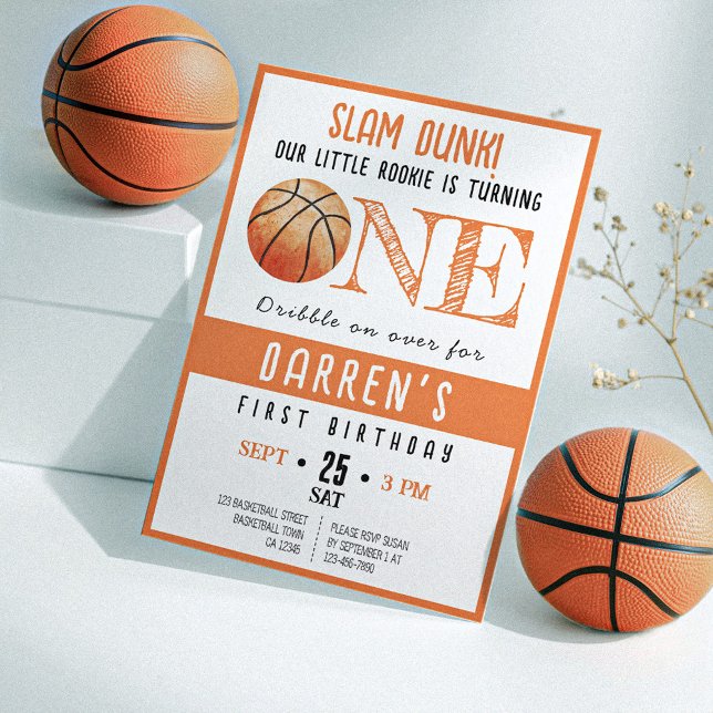 Niedliche Wasserfarbe Rookie Basketball 1. Geburts Einladung (Von Creator hochgeladen)