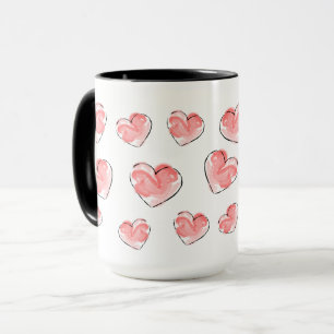 Niedliche Wasserfarbe Rosa Herz Muster Keramik Tasse