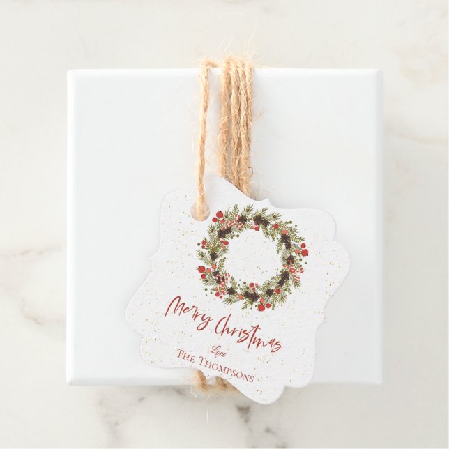 Niedliche Wasserfarbe Rote Berries Wreath Frohe We Geschenkanhänger (Beispiel)