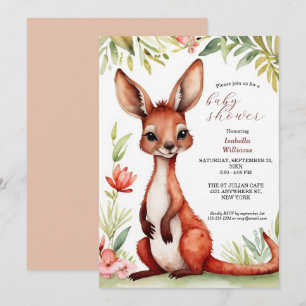 Niedliche Wasserfarbe Rote Kangaroo Kinderdusche Einladung