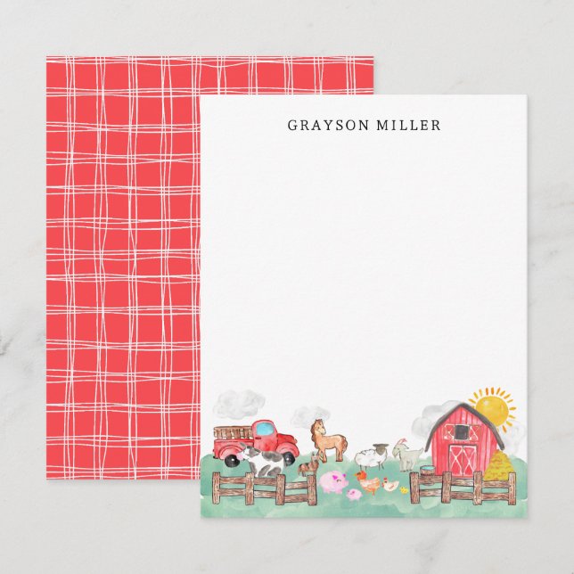 Niedliche Wasserfarbe Rustikale Barnyard Landtiere Dankeskarte (Vorne/Hinten)