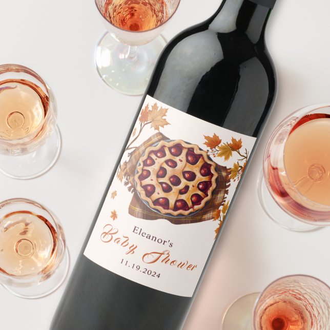 Niedliche Wasserfarbe Rustikale Kirschkuchen Kinde Weinetikett (Cute Watercolor Rustic Cherry Pie Baby Shower Wine Label)