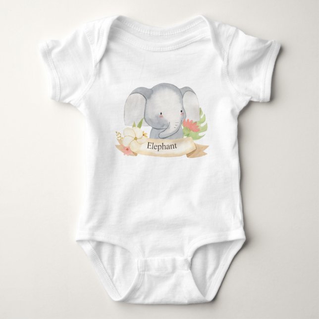 Niedliche Wasserfarbe Safari Tier Elefant Baby Strampler (Vorderseite)
