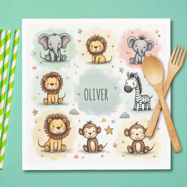 Niedliche Wasserfarbe Safari Tierdoodles Serviette (Von Creator hochgeladen)