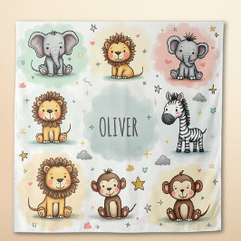 Niedliche Wasserfarbe Safari Tierdoodles Wandteppich