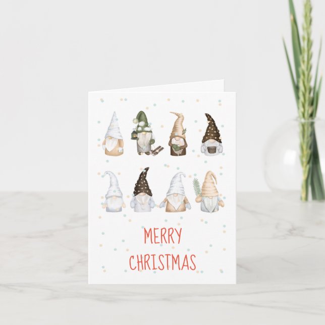 Niedliche Wasserfarbe Scandi Gnome Frohe Weihnacht Karte (Vorderseite)