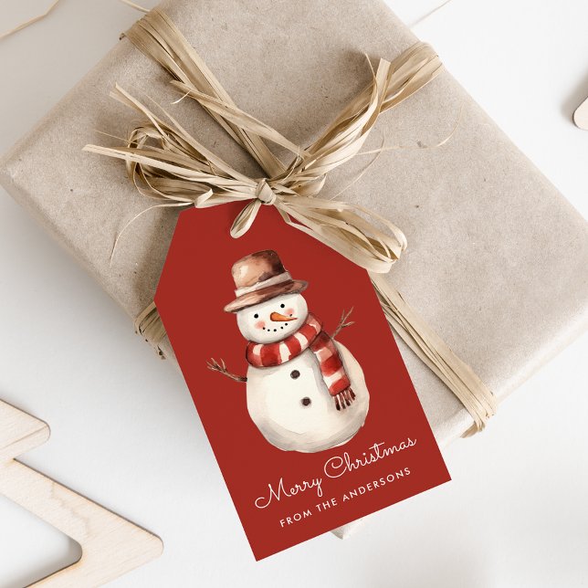 Niedliche Wasserfarbe Schneemann Frohe Weihnachten Geschenkanhänger (Von Creator hochgeladen)