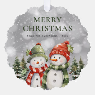 Niedliche Wasserfarbe Schneemann Frohe Weihnachten Ornament Karte