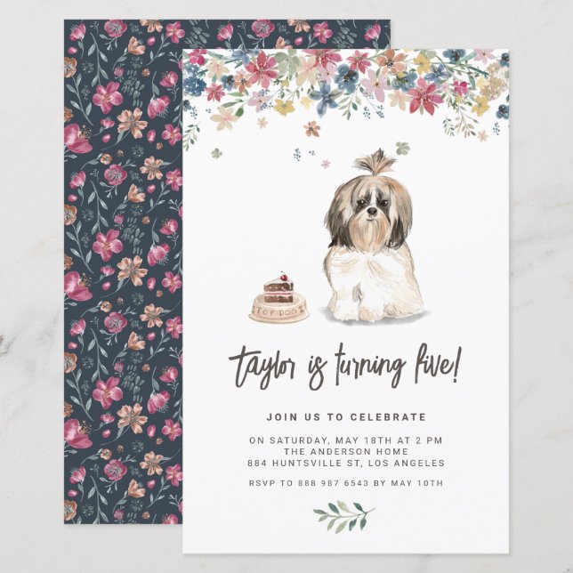 Niedliche Wasserfarbe Shih Tzu Hund Einladung zum  (Vorne/Hinten)