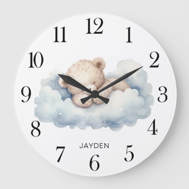 Niedliche Wasserfarbe Teddy Bär Personalisiert Große Wanduhr (Vorderseite)