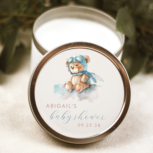Niedliche Wasserfarbe Teddy Bear Blue Boy Baby Dus Runder Aufkleber (Von Creator hochgeladen)