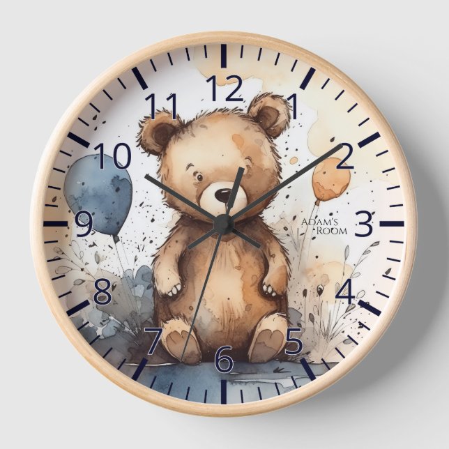 Niedliche Wasserfarbe Teddy Beer Uhr (Vorderseite)