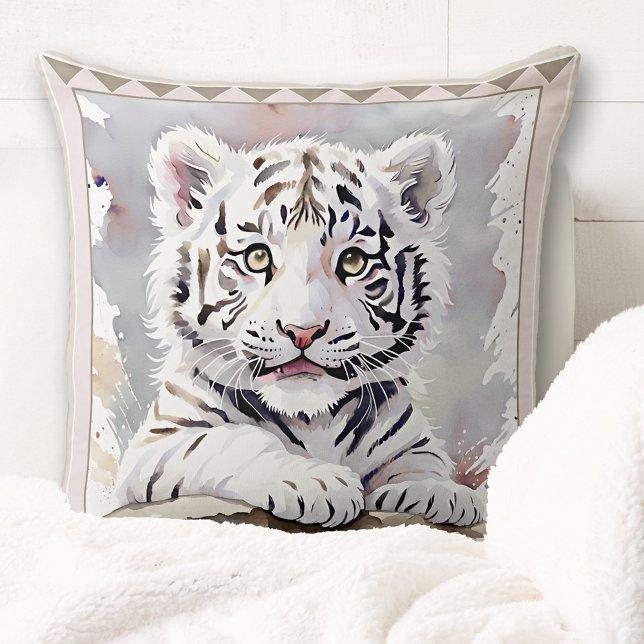 Niedliche Wasserfarbe Tiger Cub Kissen (Cute pillow showing a watercolor painting of a tiger cub. Great for a nursery or a toddler's bedroom)