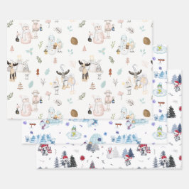 Niedliche Wasserfarbe Urlaub Schneemann Weihnachts Geschenkpapier Set