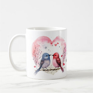 Niedliche Wasserfarbe Vögel lieben Happy Valentins Kaffeetasse