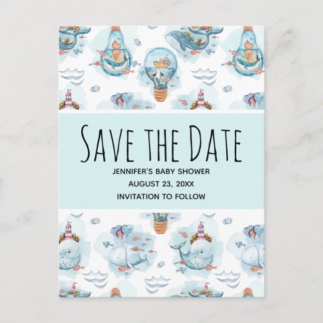 Niedliche Wasserfarbe Wale Save the Date Einladungspostkarte (Vorderseite)