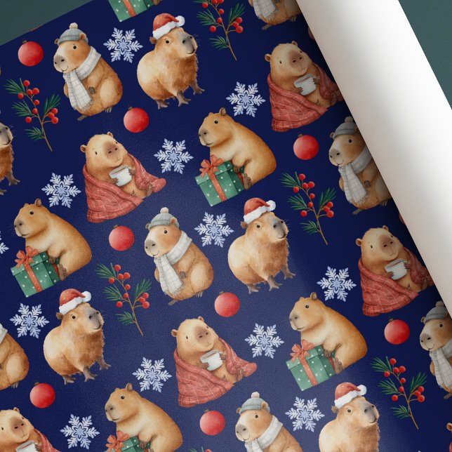 Niedliche Wasserfarbe Weihnachten Capybara Geschenkpapier (Von Creator hochgeladen)