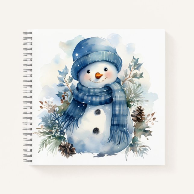Niedliche Wasserfarbe Weihnachten Snowman Tragen B Notizbuch (Vorderseite)