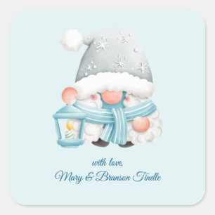 Niedliche Wasserfarbe Weihnachtsfest Winter Gnome Quadratischer Aufkleber