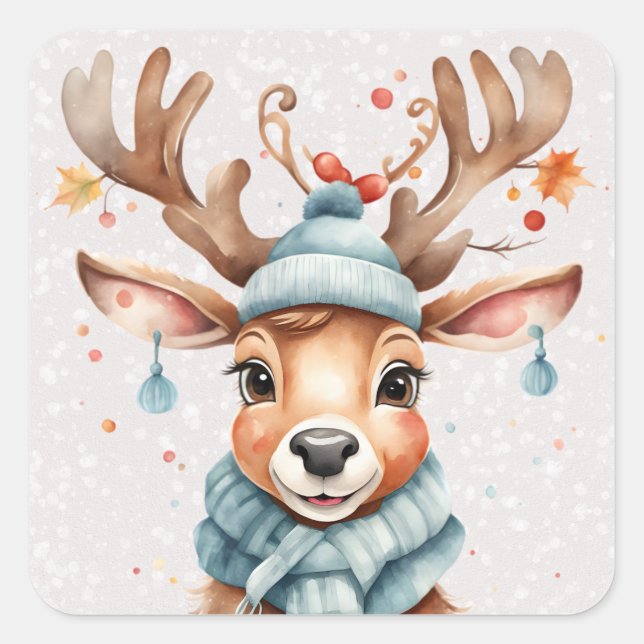 Niedliche Wasserfarbe Weihnachtsmann Quadratischer Aufkleber (Vorderseite)