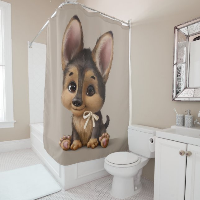 Niedliche Wasserfarbe Welpenhund Tan Duschvorhang (Beispiel)