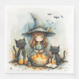 Niedliche Wasserfarbe Whimsical Hexe für Decoupage Serviette