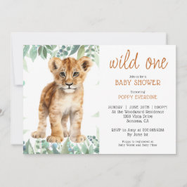 Niedliche Wasserfarbe Wild-One-Lion-Cub Kinderdusc Einladung
