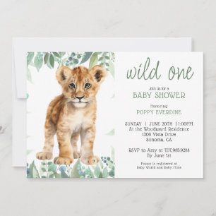 Niedliche Wasserfarbe Wild-One-Lion-Cub Kinderdusc Einladung