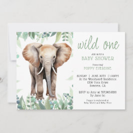 Niedliche Wasserfarbe Wilde 1 Elefant Babydusche Einladung