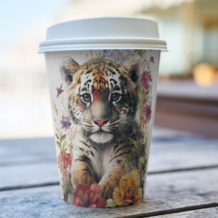 Niedliche Wasserfarbe Wilde Tiger Cub Kindergeburt Pappbecher