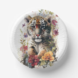 Niedliche Wasserfarbe Wilde Tiger Cub Kindergeburt Pappteller