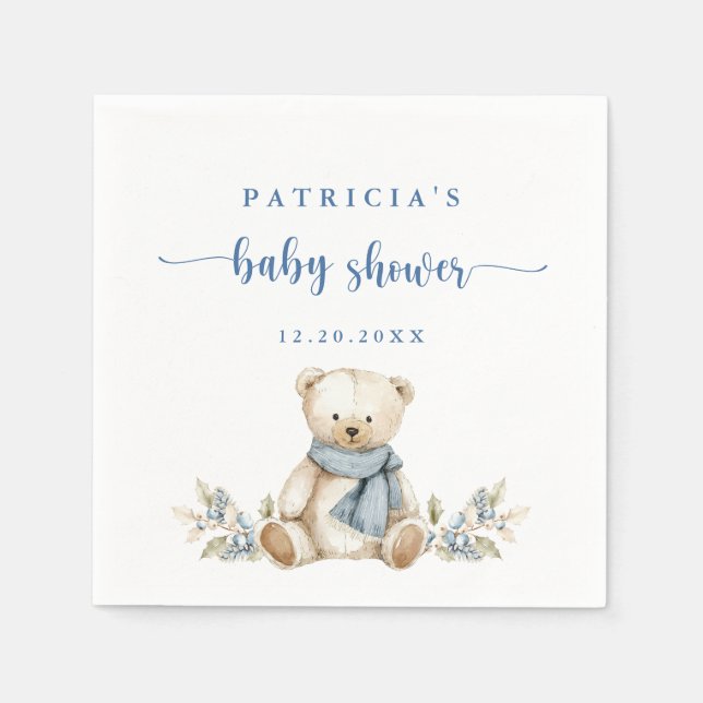 Niedliche Wasserfarbe Winter Teddy Bear Babydusche Serviette (Vorderseite)