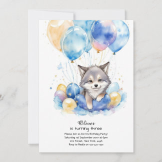 Niedliche Wasserfarbe Wolf Pup Geburtstag Einladun Einladung