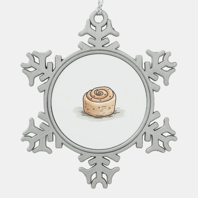 Niedliche Wasserfarbe Zimt Roll Schneeflocken Zinn-Ornament (Vorderseite)